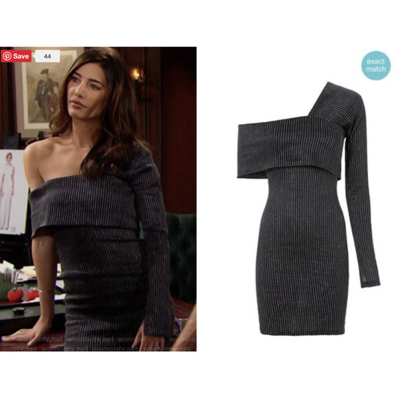 Beaufille Pinstripe One Sleeve Canopy Dress Size 4 Navy Linen Blend Stretch - Picture 1 of 13